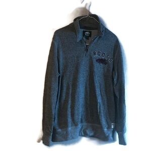 Roots Canada Grey Logo Quarter Zip Pullover Sweatshirt Athletics sz M